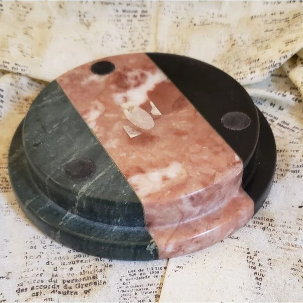 Vintage - Heavy Marble/Stone Black and Pink Ash Tray, Candle Holder, Catch-all